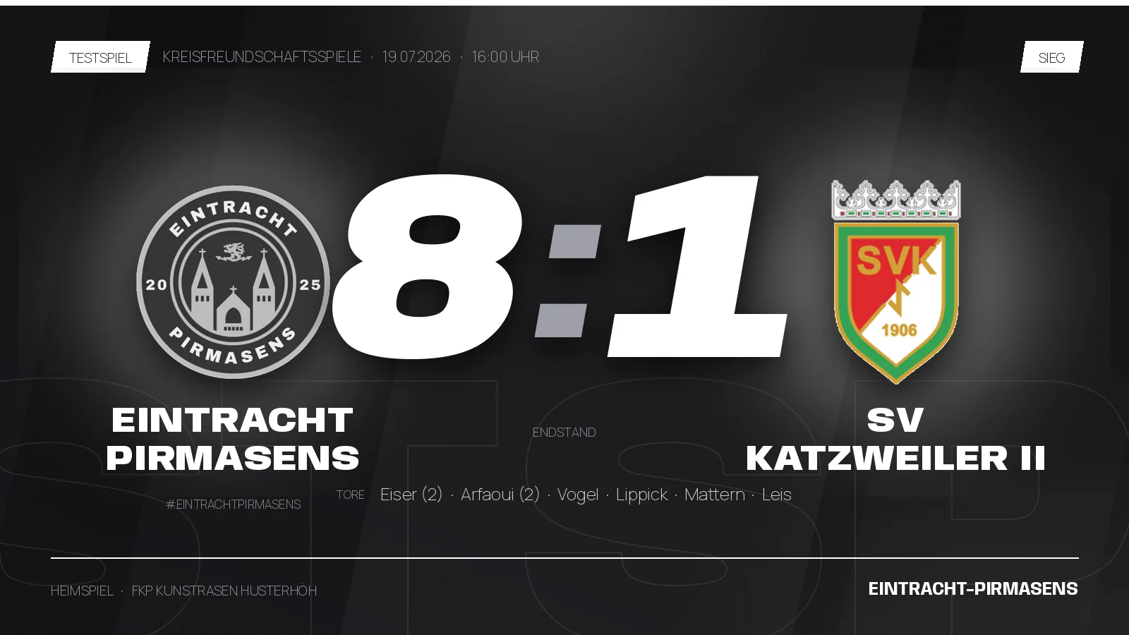 Kantersieg: 8:1 zu Hause gegen SV Katzweiler II