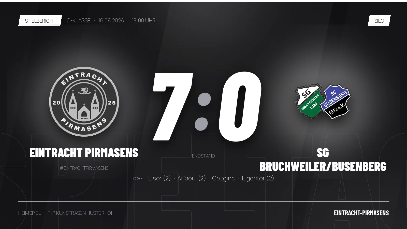 Kantersieg: 7:0 zu Hause gegen SG Bruchweiler/Busenberg II